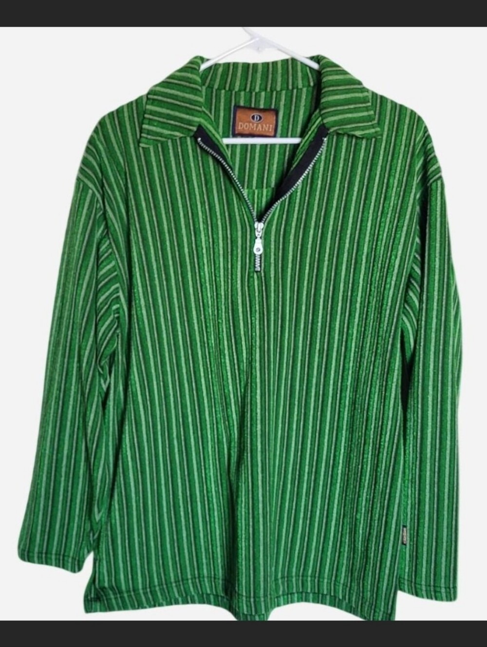Vintage Domani Green striped terry quarter zip up jacket